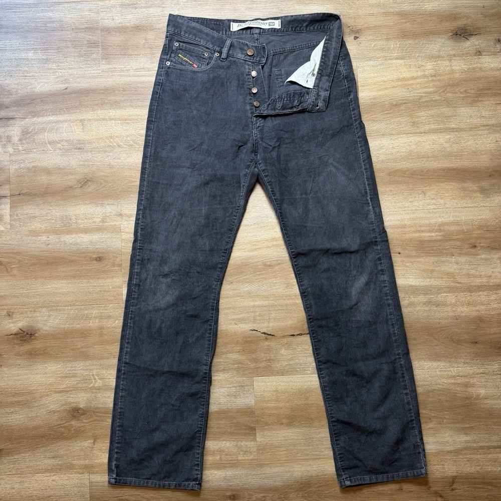 Vintage Diesel Kulter Corduroy Pants Men 31x32 Black Straight Leg Button Fly Y2K